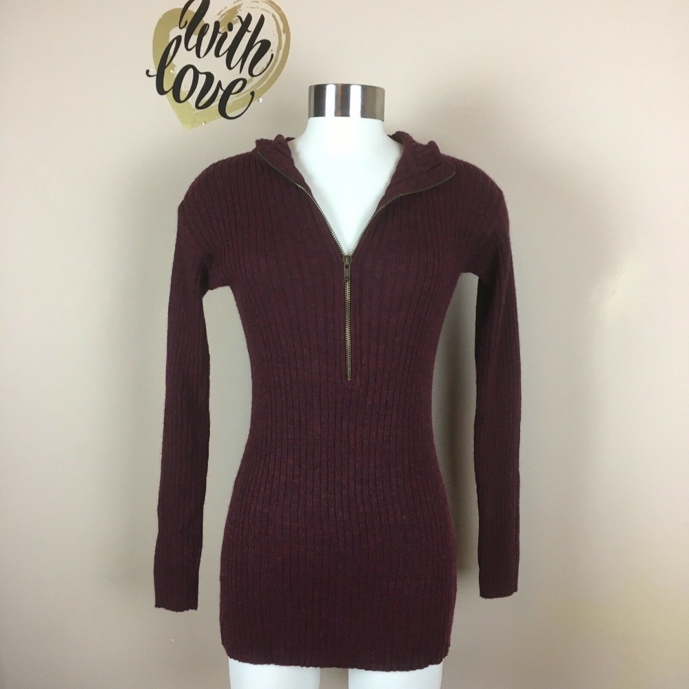 Free People S Half Zip Wool Blend Hooded Sweater